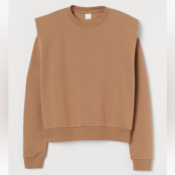 H&M women’s crewneck shoulder pad pullover sweatshirt beige size XXL - Picture 1 of 6